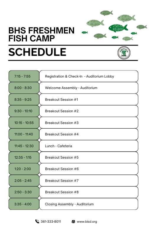 bhs freshmen fish camp  Schedule