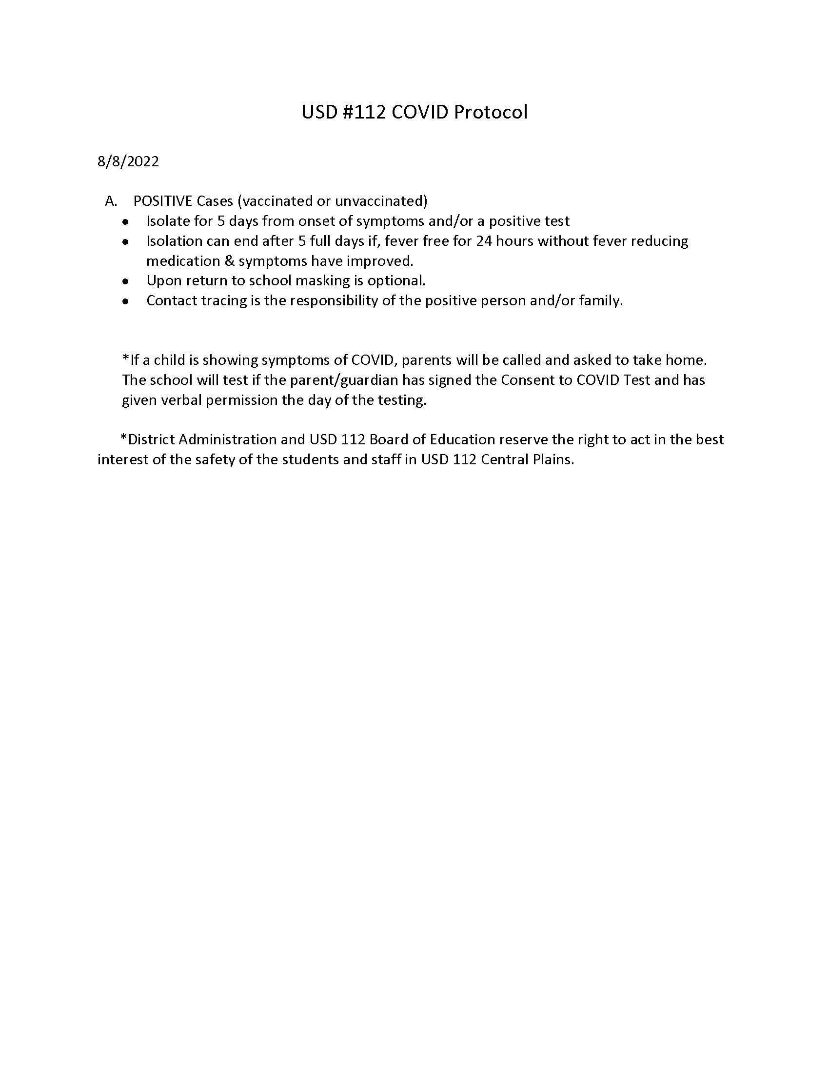 CORONAVIRUS COVID19 INFORMATION USD 112 Central Plains