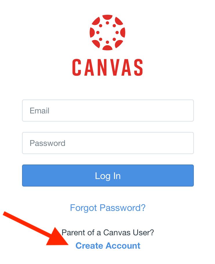 Canvas App with Arrow pointing to Create Account