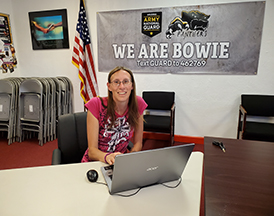 Bowie staff member on her laptop