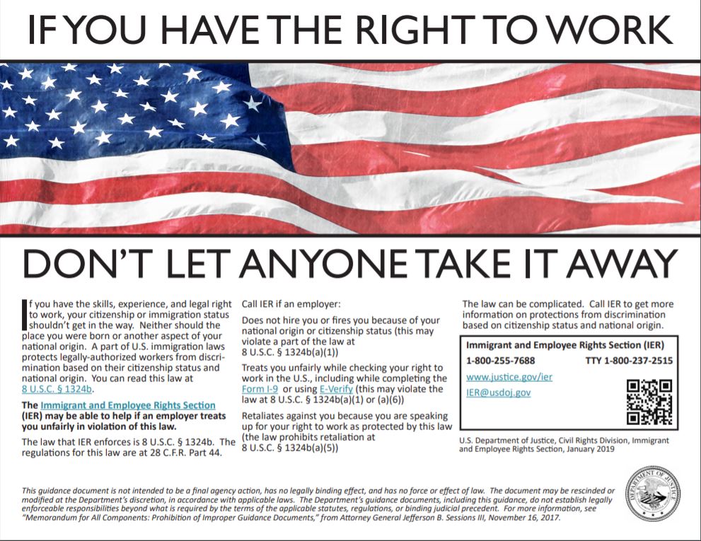 IF YOU HAVE THE RIGHT TO WORK DON'T LET ANYONE TAKE IT AWAY - POSTER.