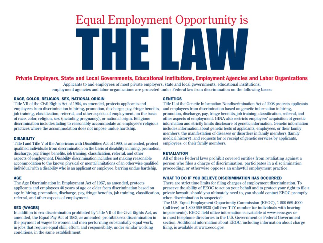 EQUAL EMPLOYMENT OPPORTUNITY IS THE LAW - INFORMATION