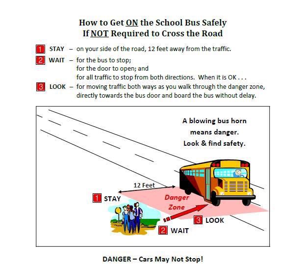 HOW TO GET ON THE SCHOOL BUS DAFELY IF NOT REQUIRED TO CROSS THE ROAD