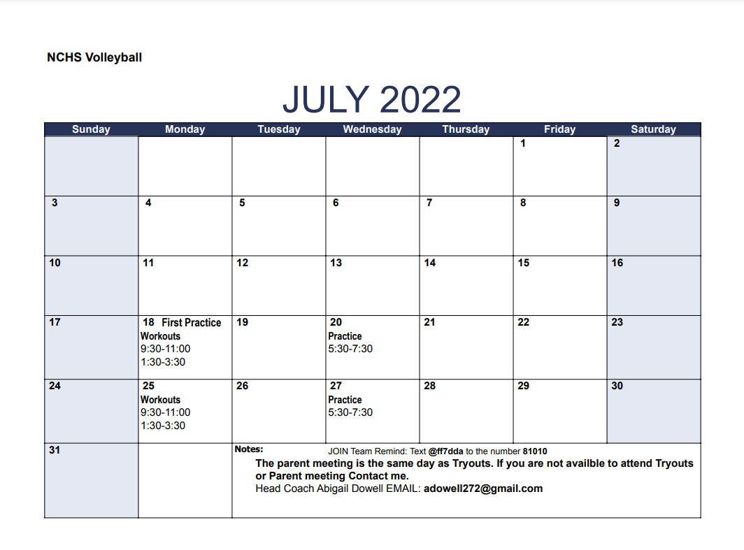 July volleyball schedule