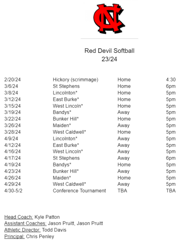 Softball schedule