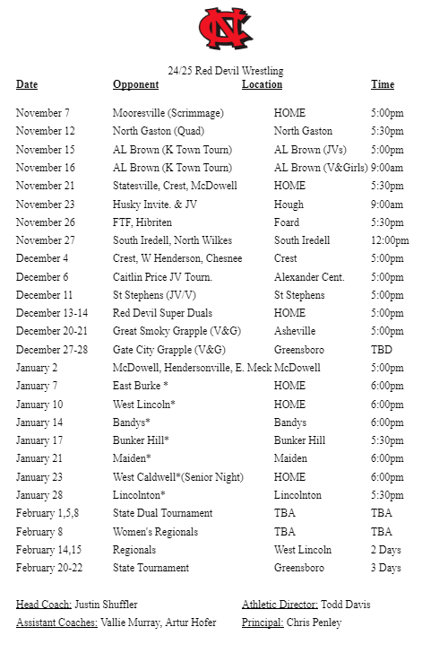 wrestling schedule