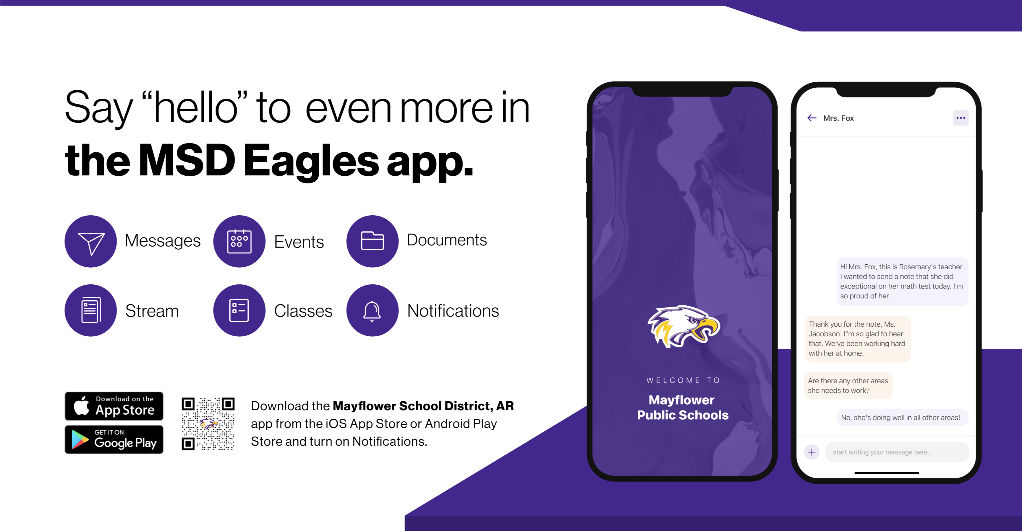 Say hello to Parent-Teacher chat in the new Rooms app. Download the Mayflower School District app in the Google Play or Apple App store