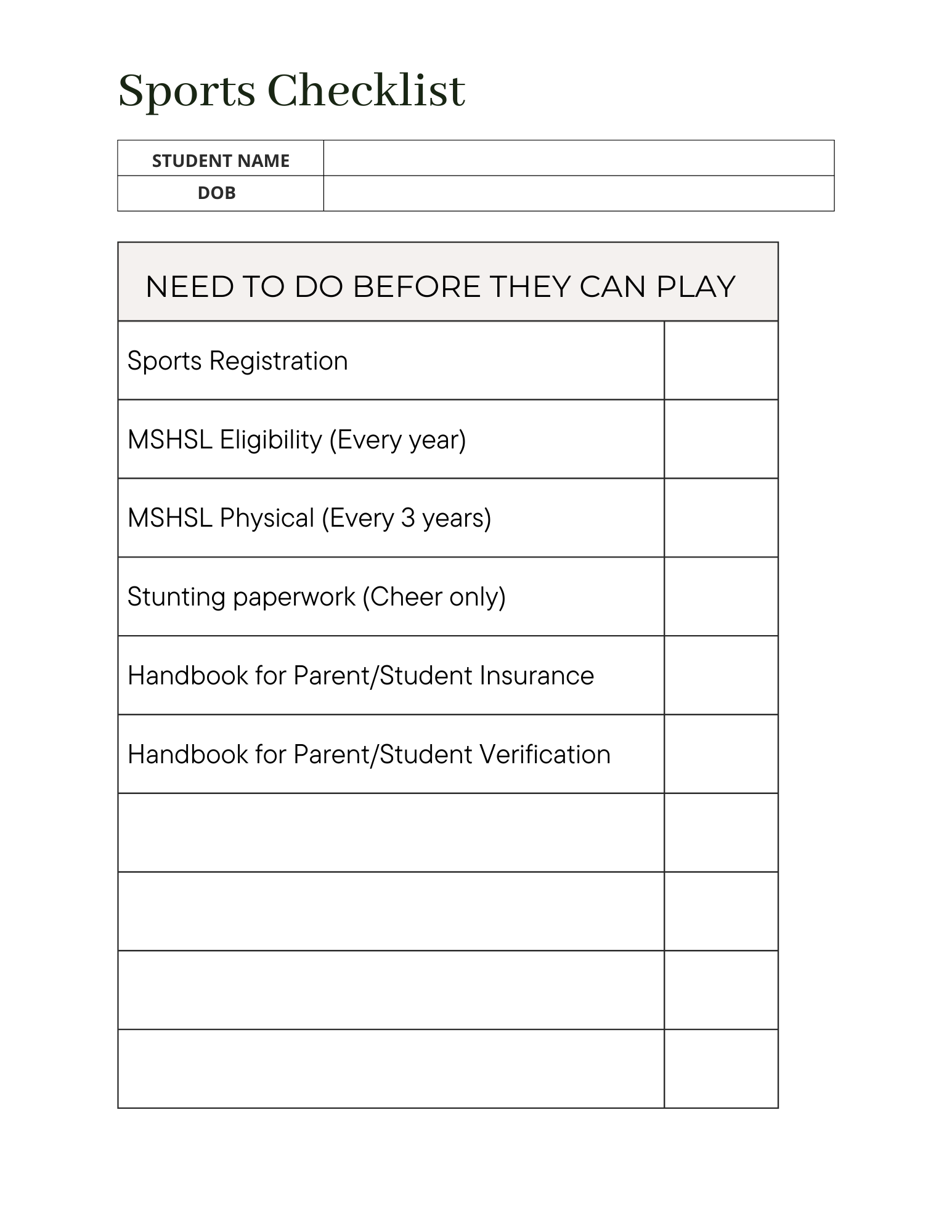 Sports checklist