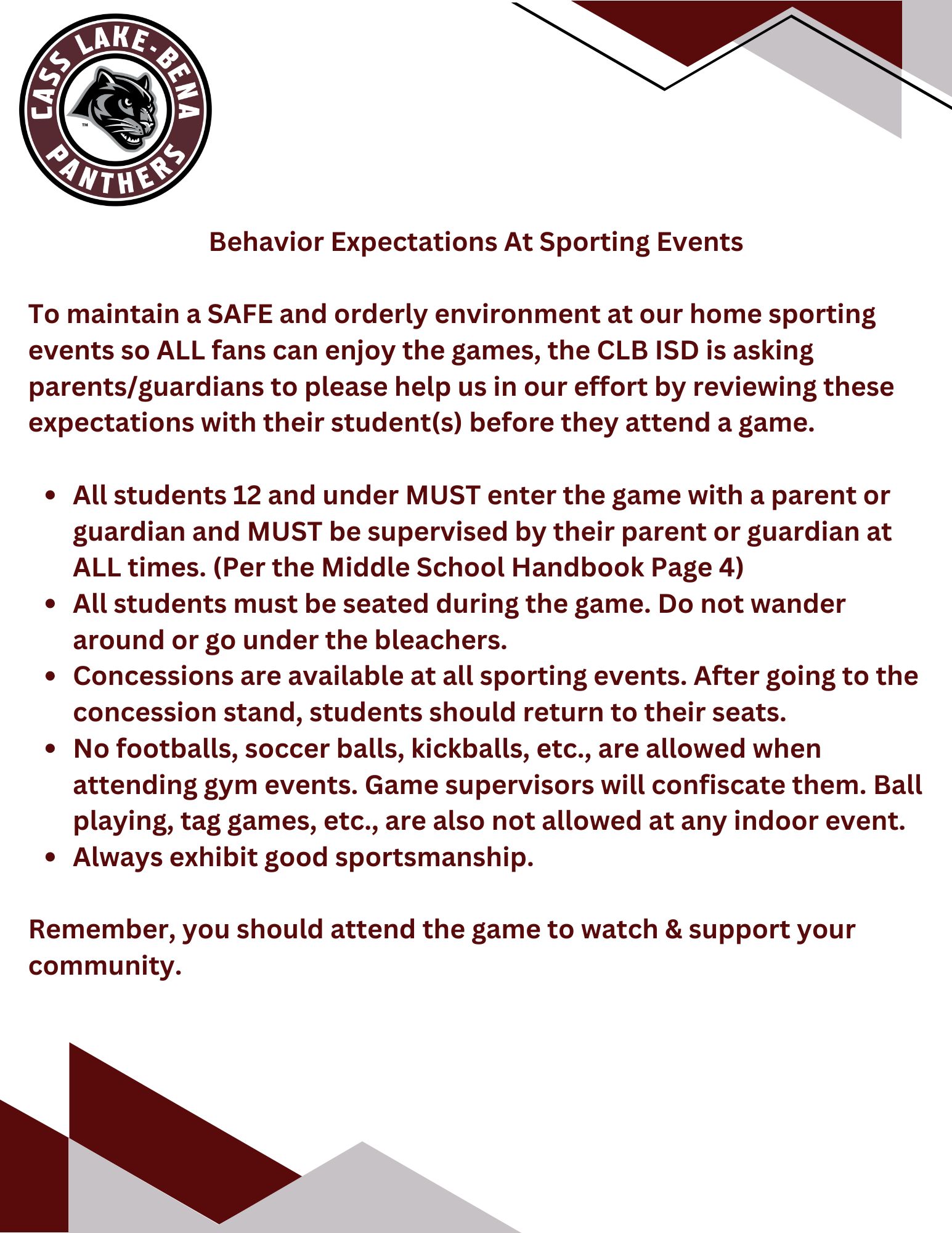 Behavior Expectations at Sporting Events