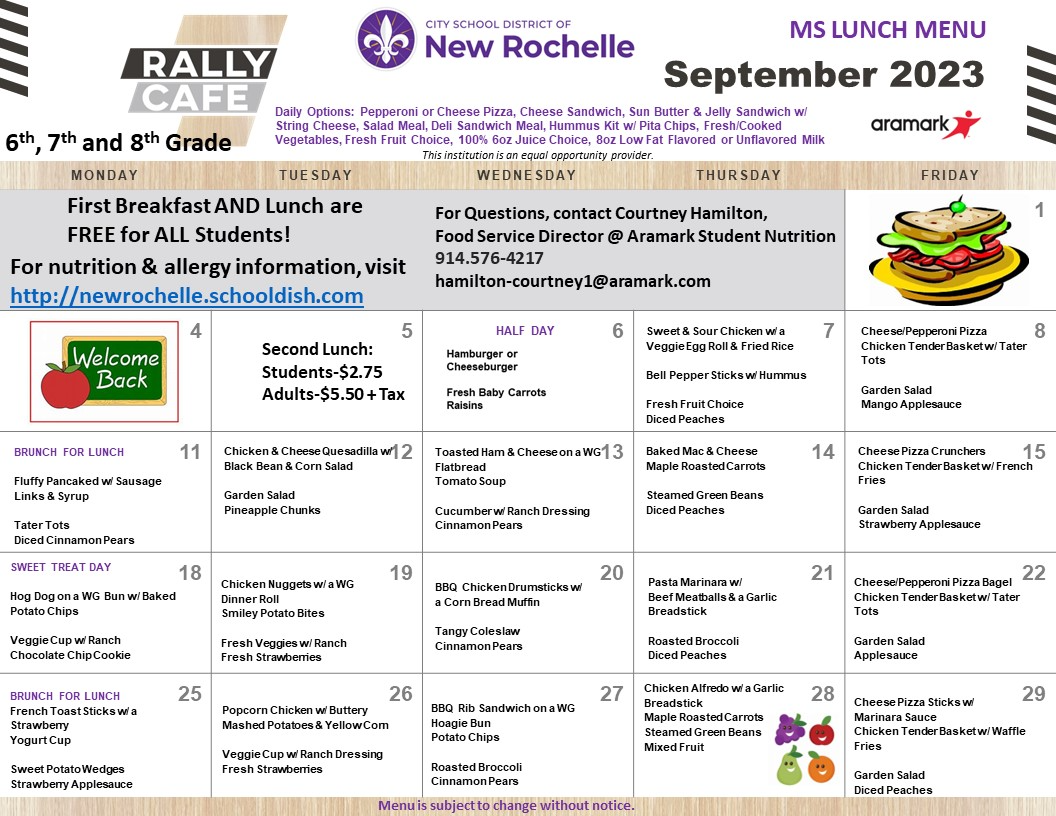 Menu at a Glance | Albert Leonard Middle School