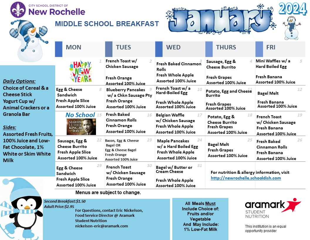 Menu at a Glance Albert Leonard Middle School