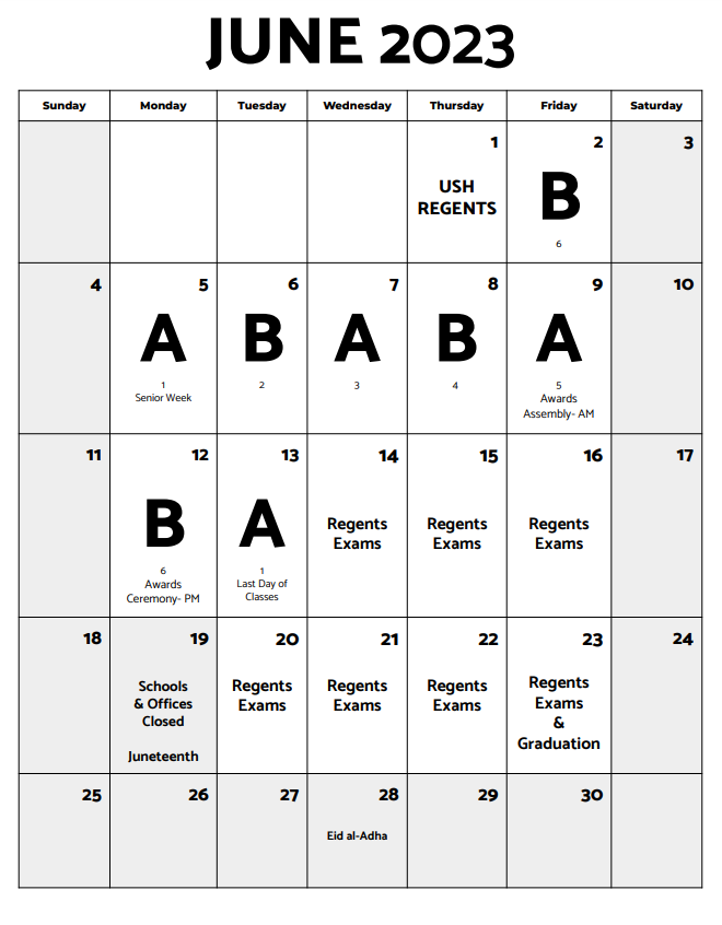 Monthly Calendar New Rochelle High School