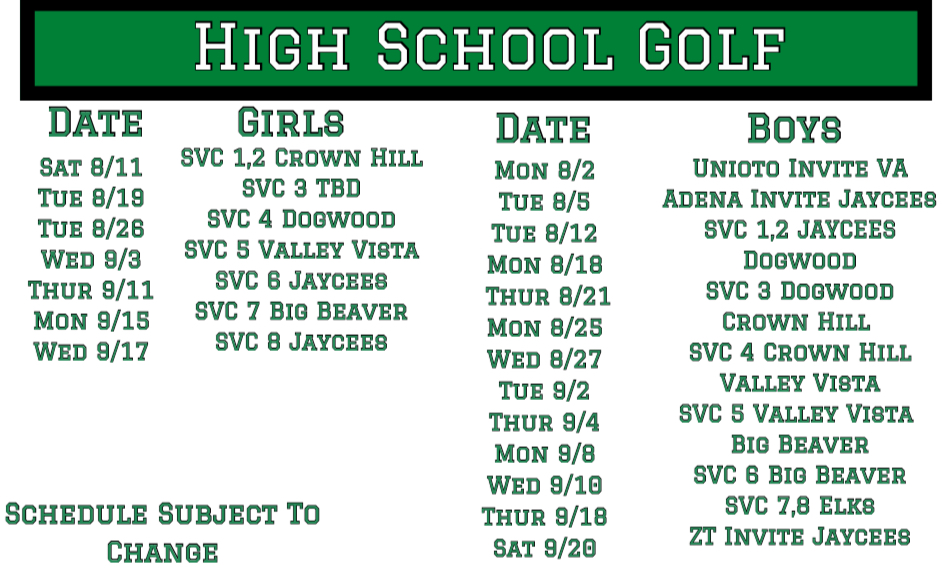 Golf Schedule
