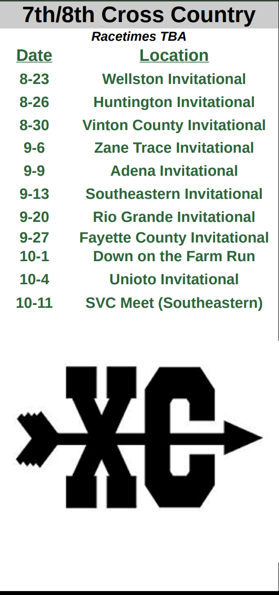 Cross Country Schedule