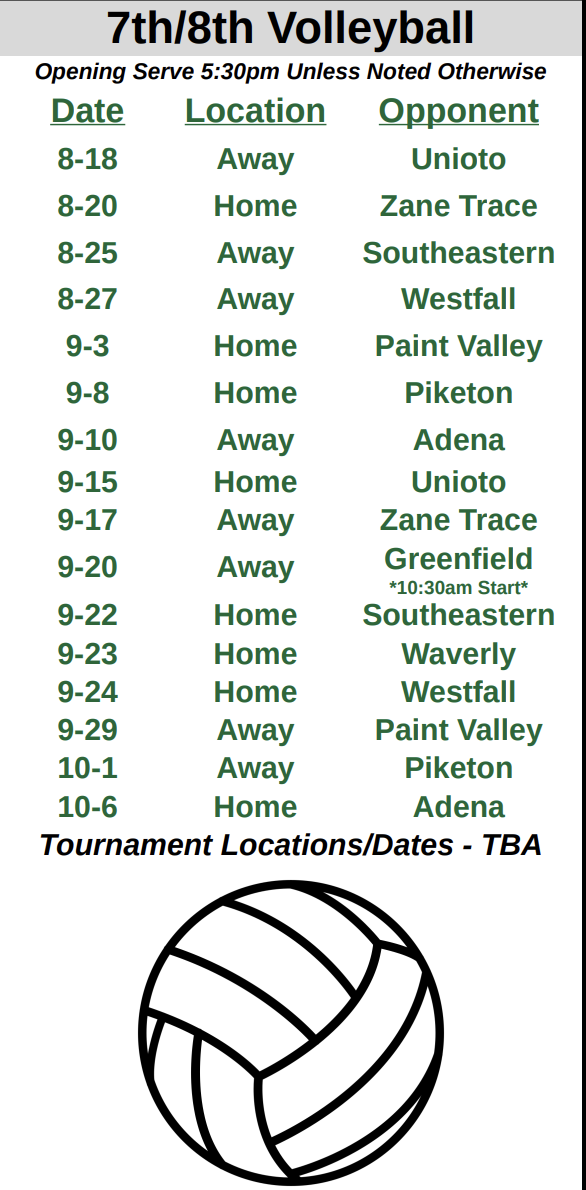 Volleyball Schedule