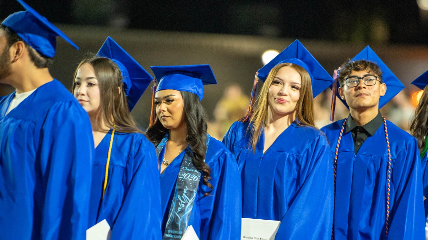 five Westwood HS students lined up for graduation
