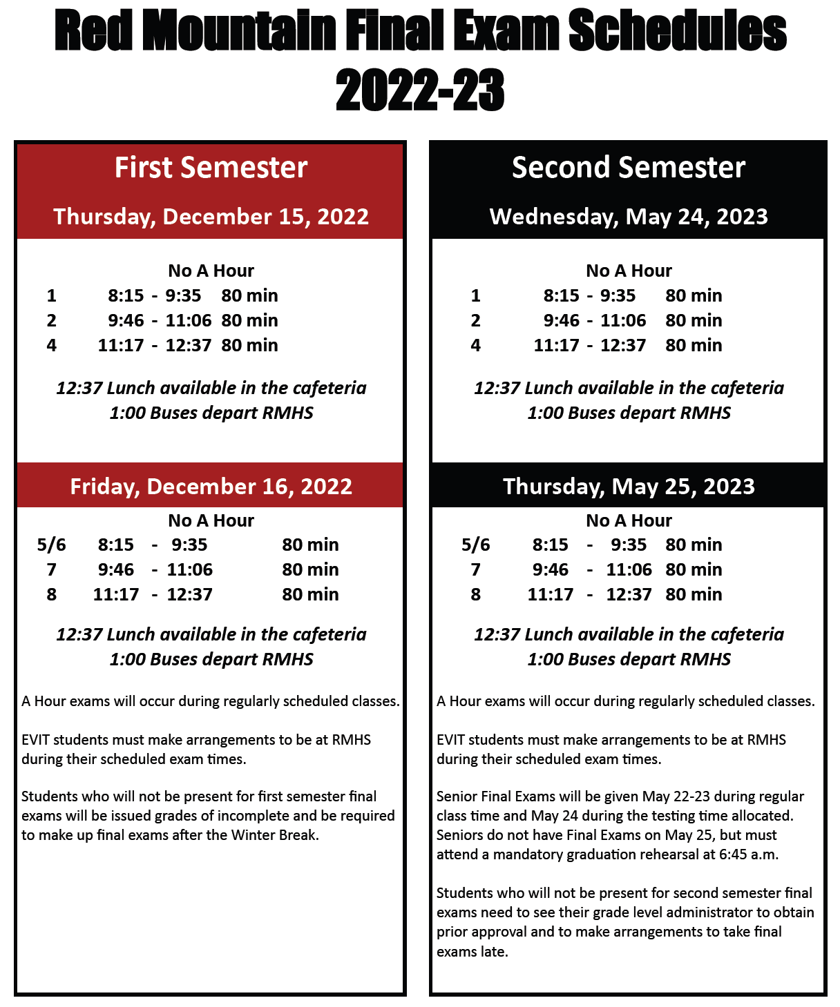 Bell Schedule Red Mountain High School