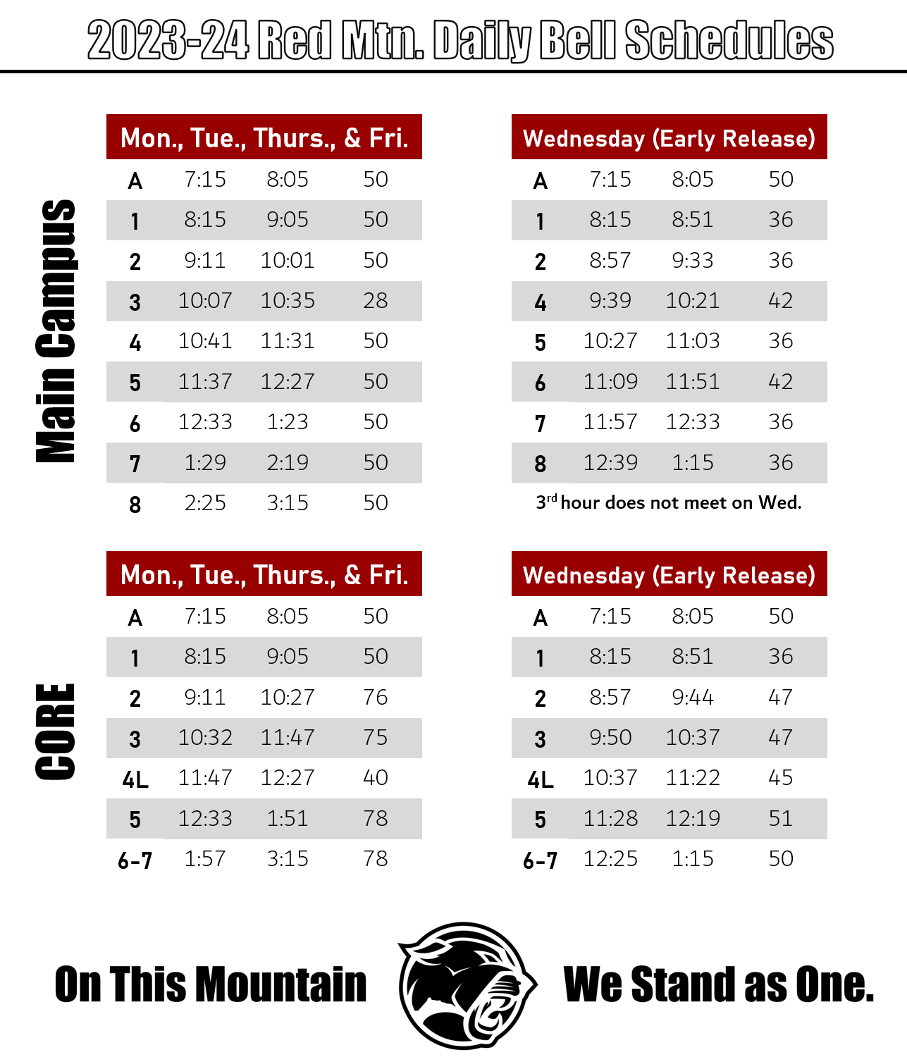 Main Campus  Daily Bell Schedule 23-24