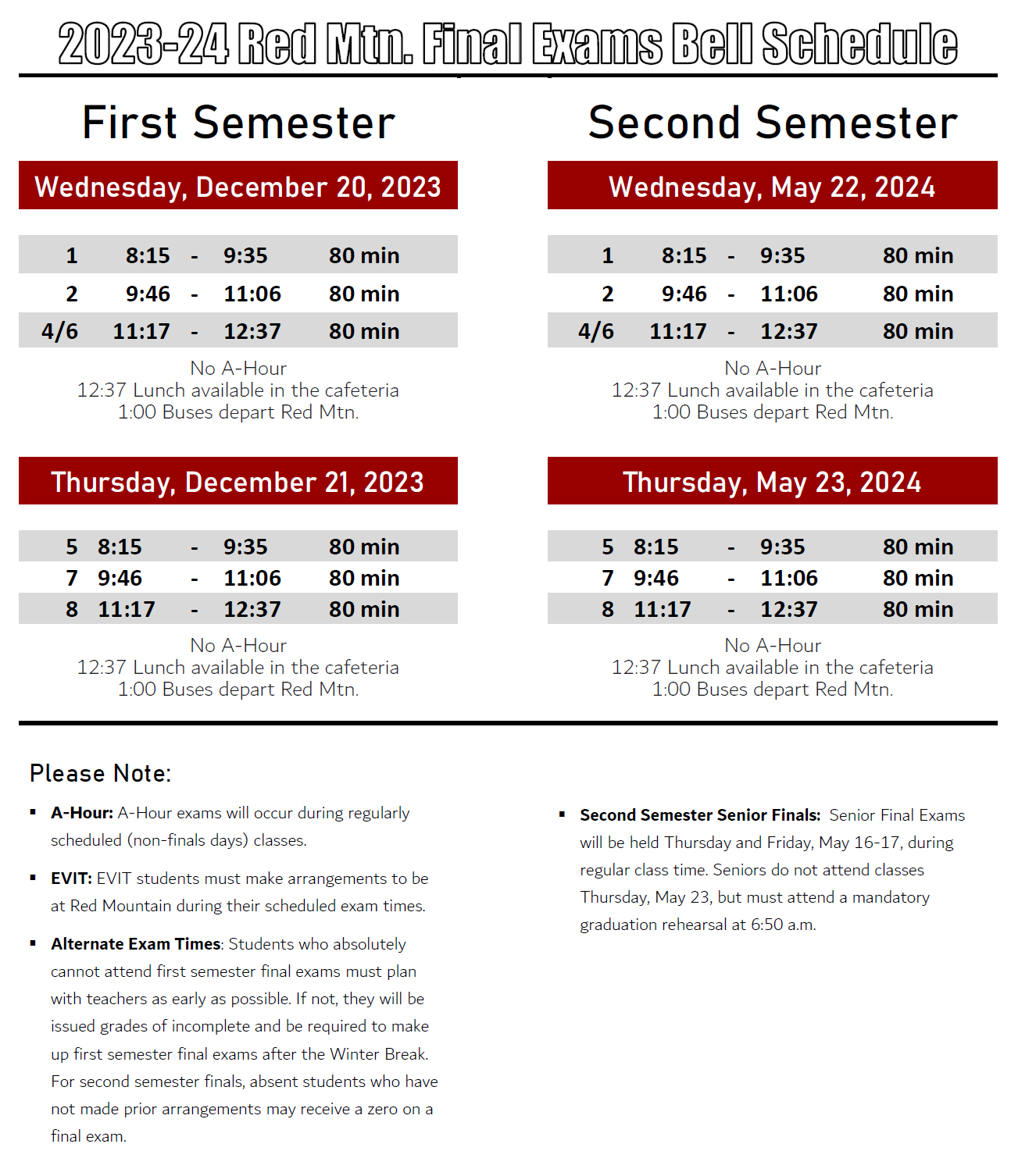 Final Exam Bell Schedules