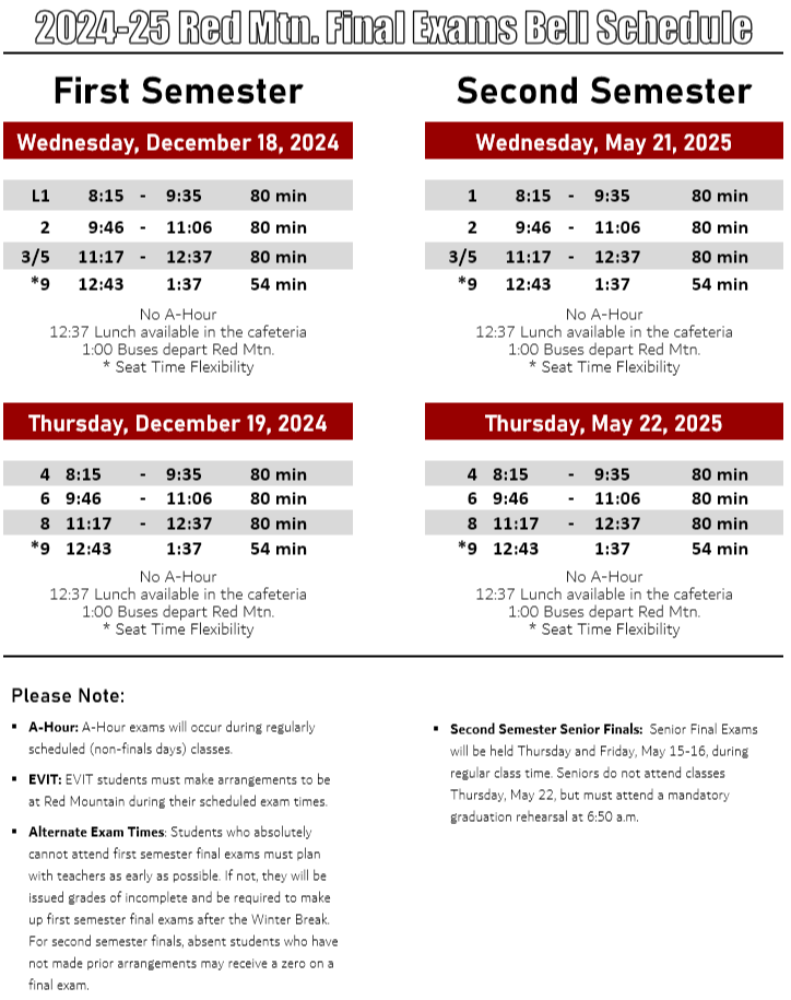 Red Mtn. Final Exam Bell Schedules 24-25