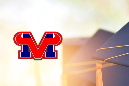 graduation cap in the sunlight with a mountain view logo