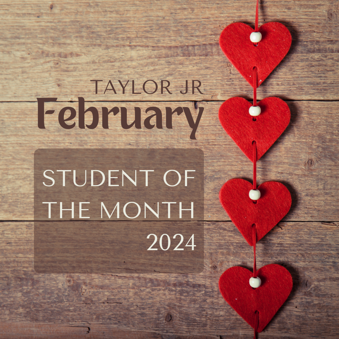 wooden boards with red felt hearts student of the month February 2024