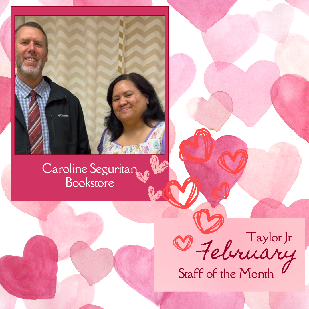 Caroline Seguritan with Jeremy Arnett February Staff of the Month 2025