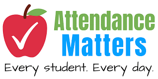 Red apple with a check mark and large lettering "Attendance Matters"