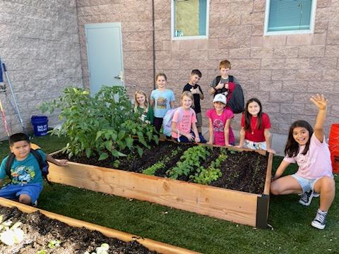 students working in a garden