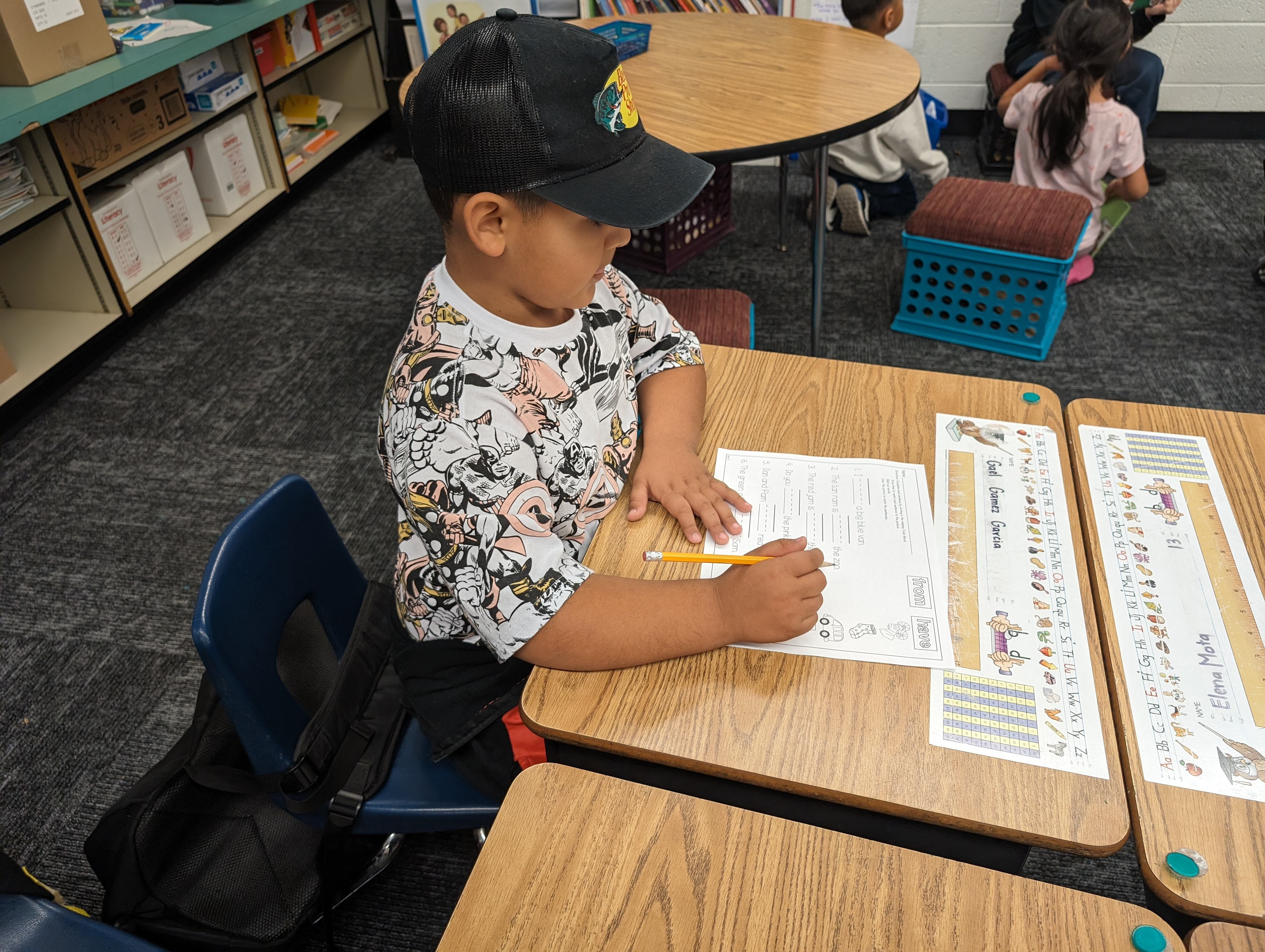 1st grade students working