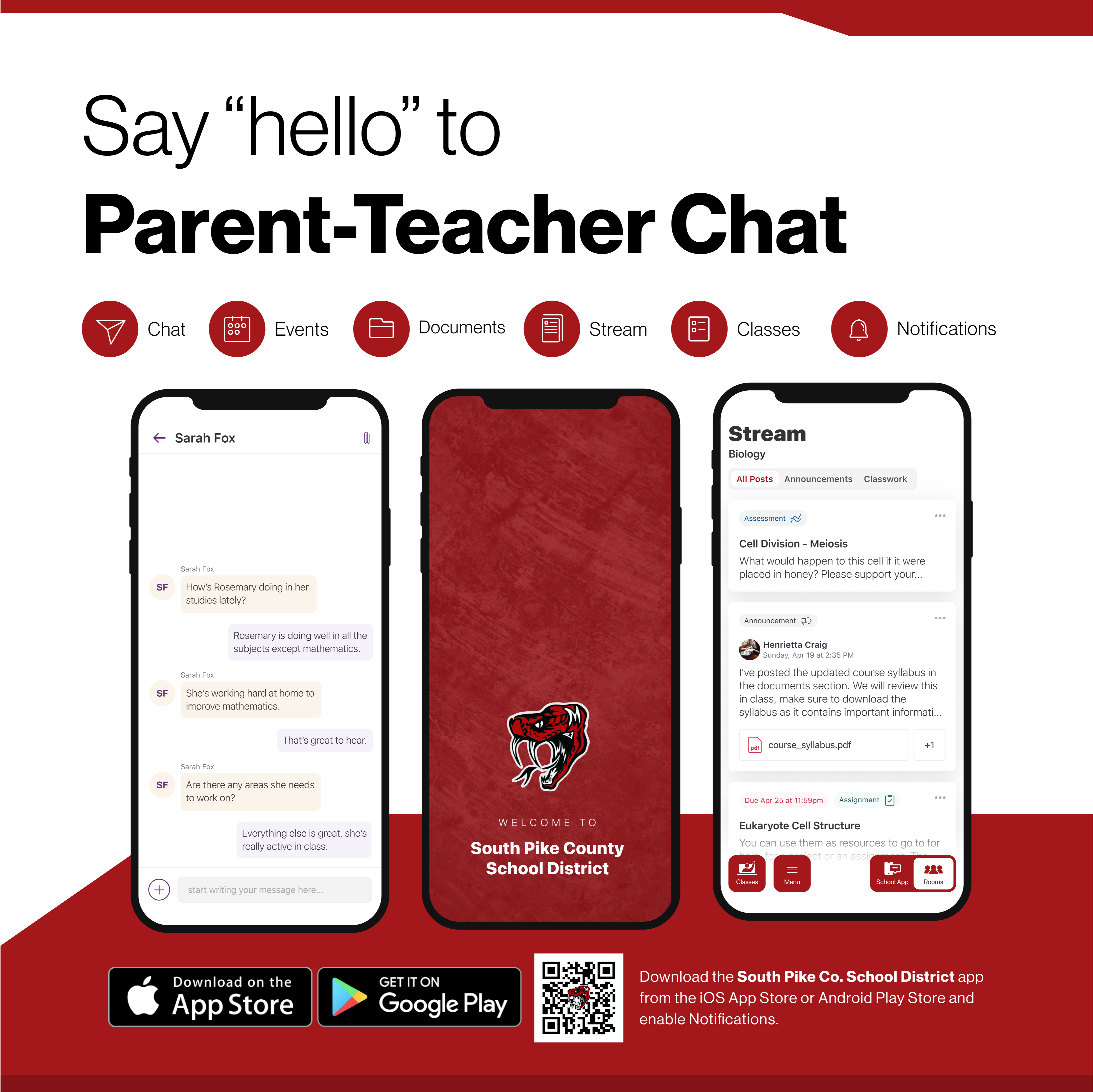 open app on phone say hello to parent teacher chat