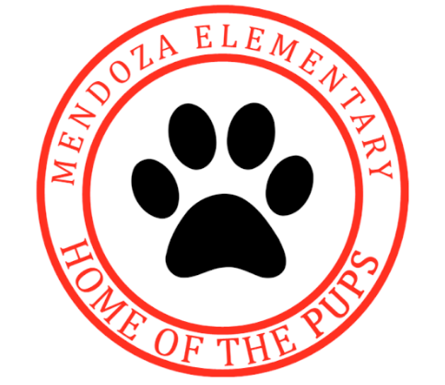 Mendoza Elementary Home of the Pups circular logo with paw print