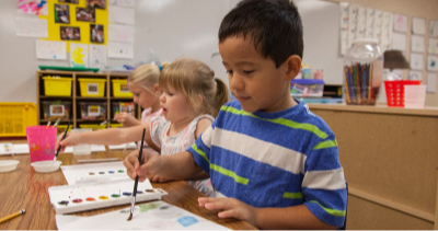3 preschool students painting