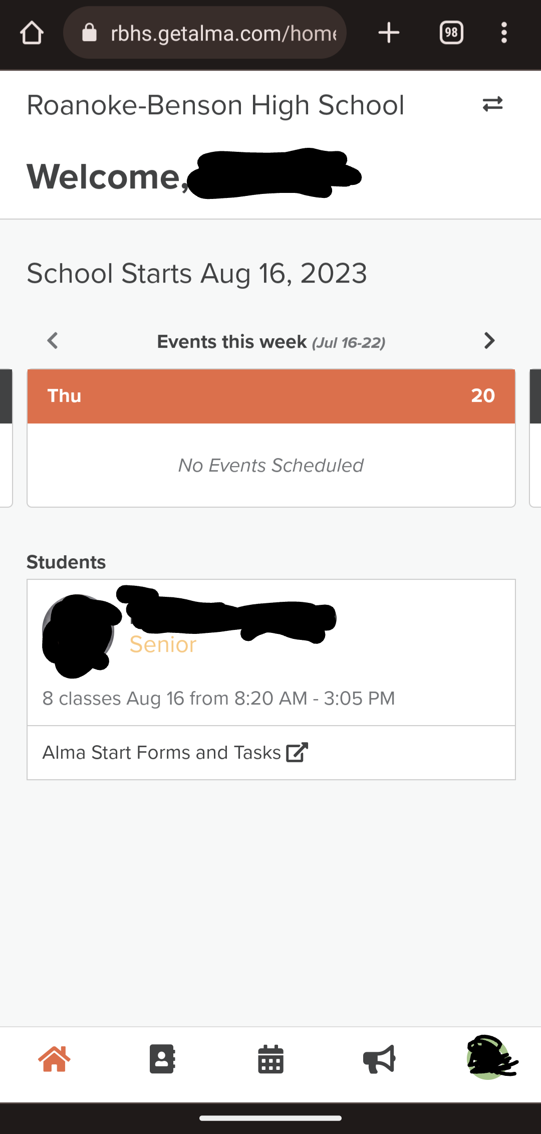 screenshot of Alma phone screen