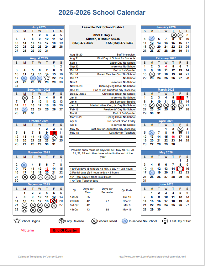 Calendar | Leesville R-IX School District