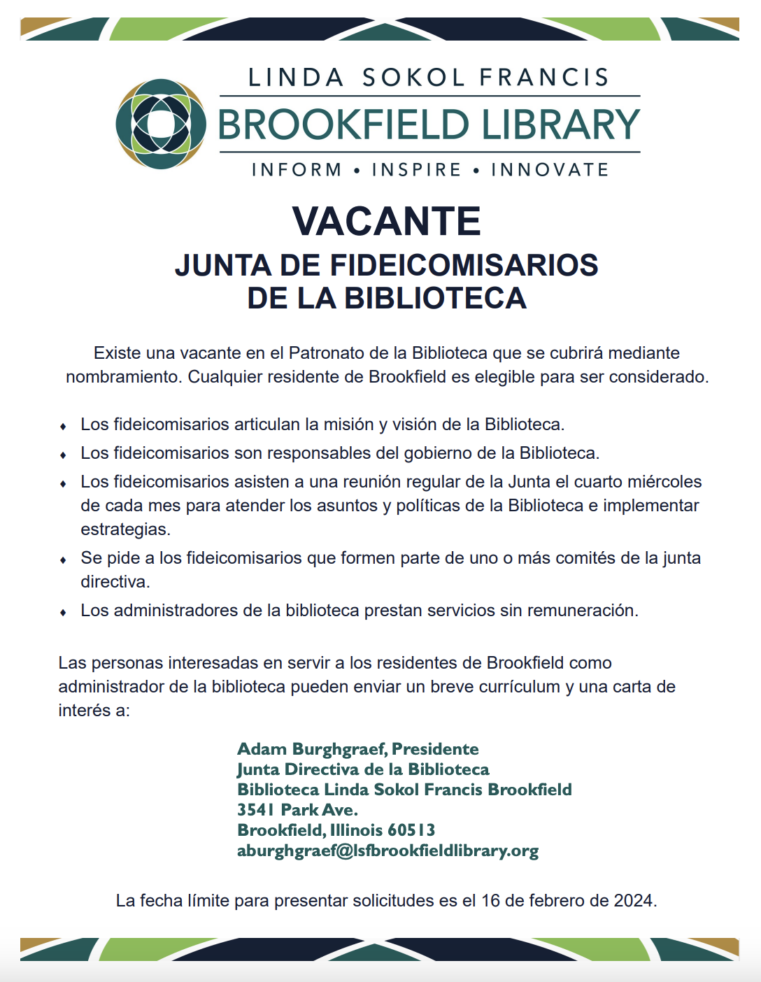 library vacancy spanish