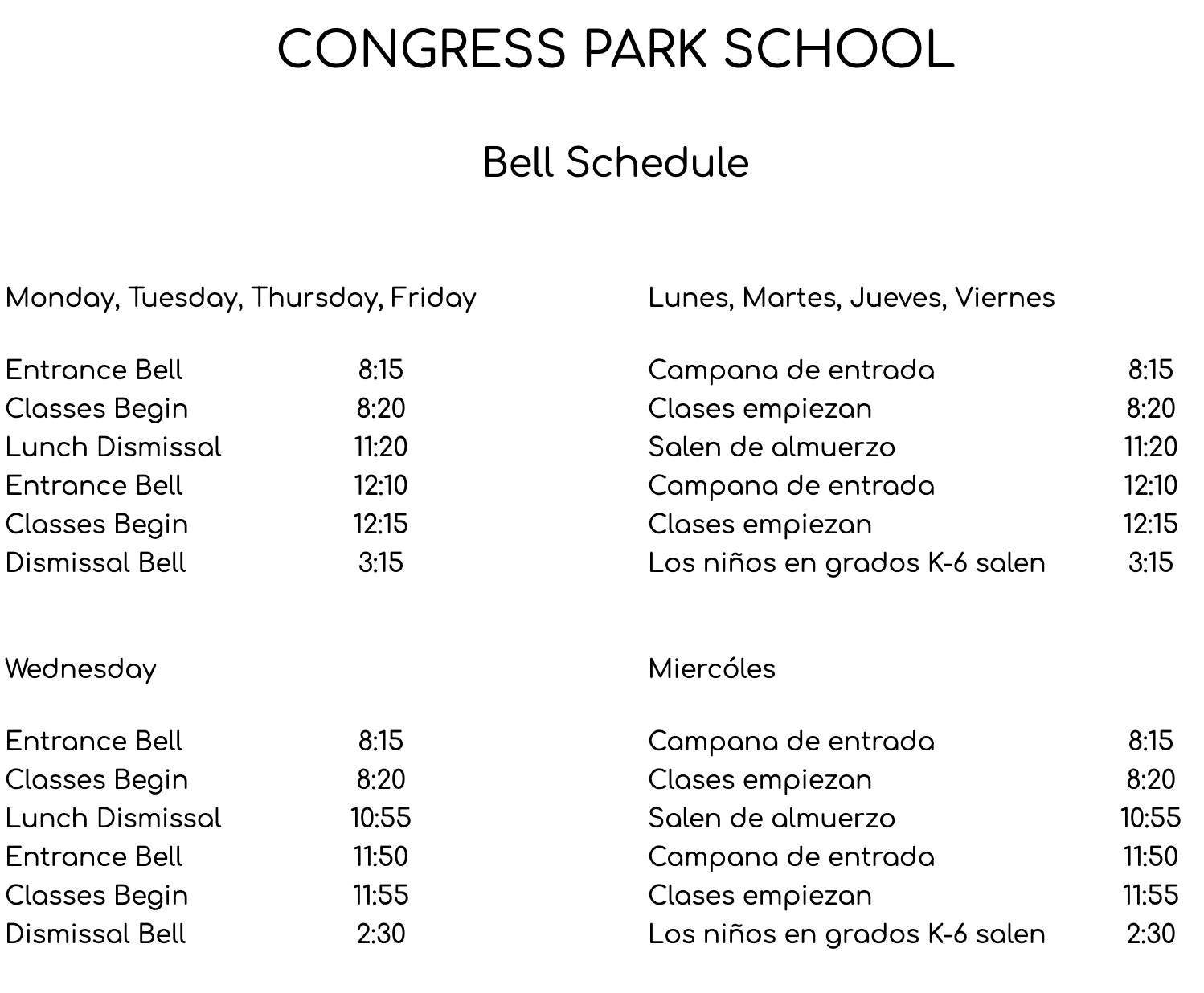 bell schedule