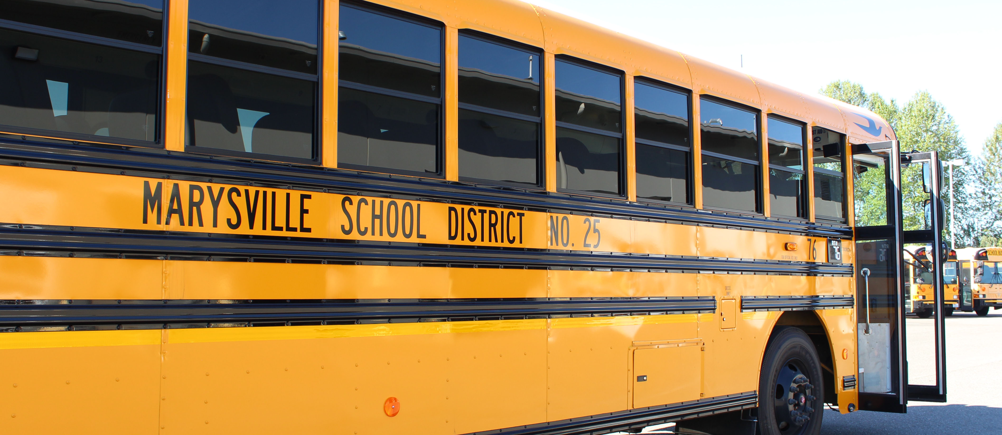 A yellow school bus with the Marysville School District's name on it is seen