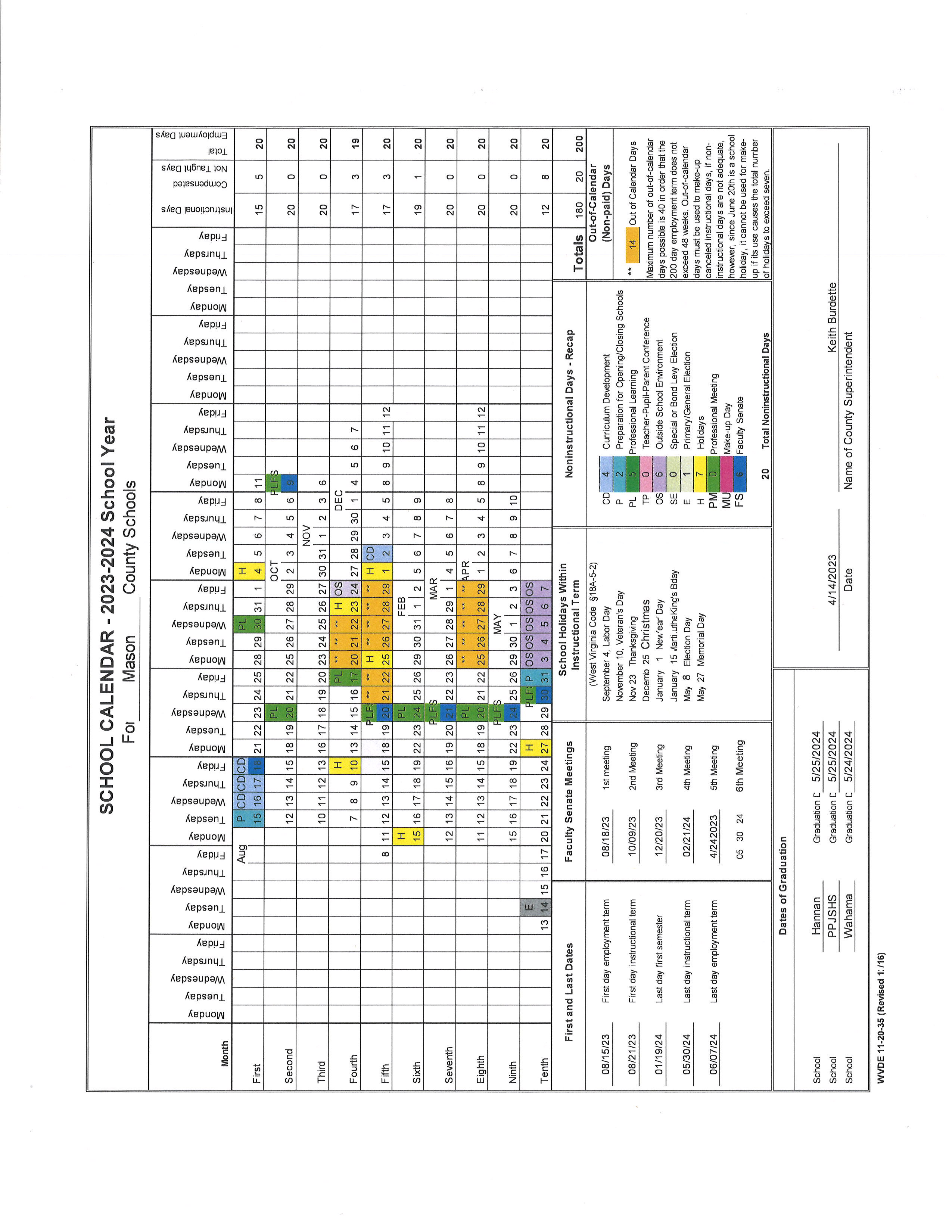 20232024 Calendar Mason County Schools