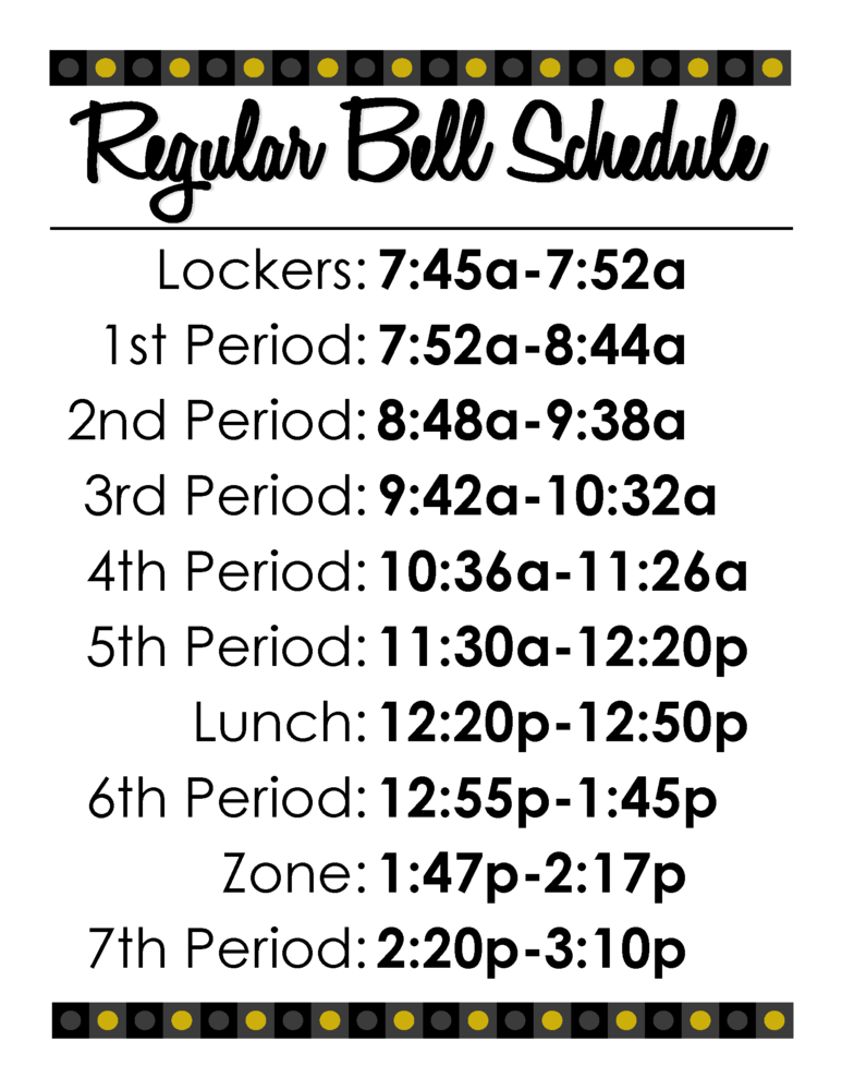 Bell Schedule CHURCH POINT HIGH SCHOOL