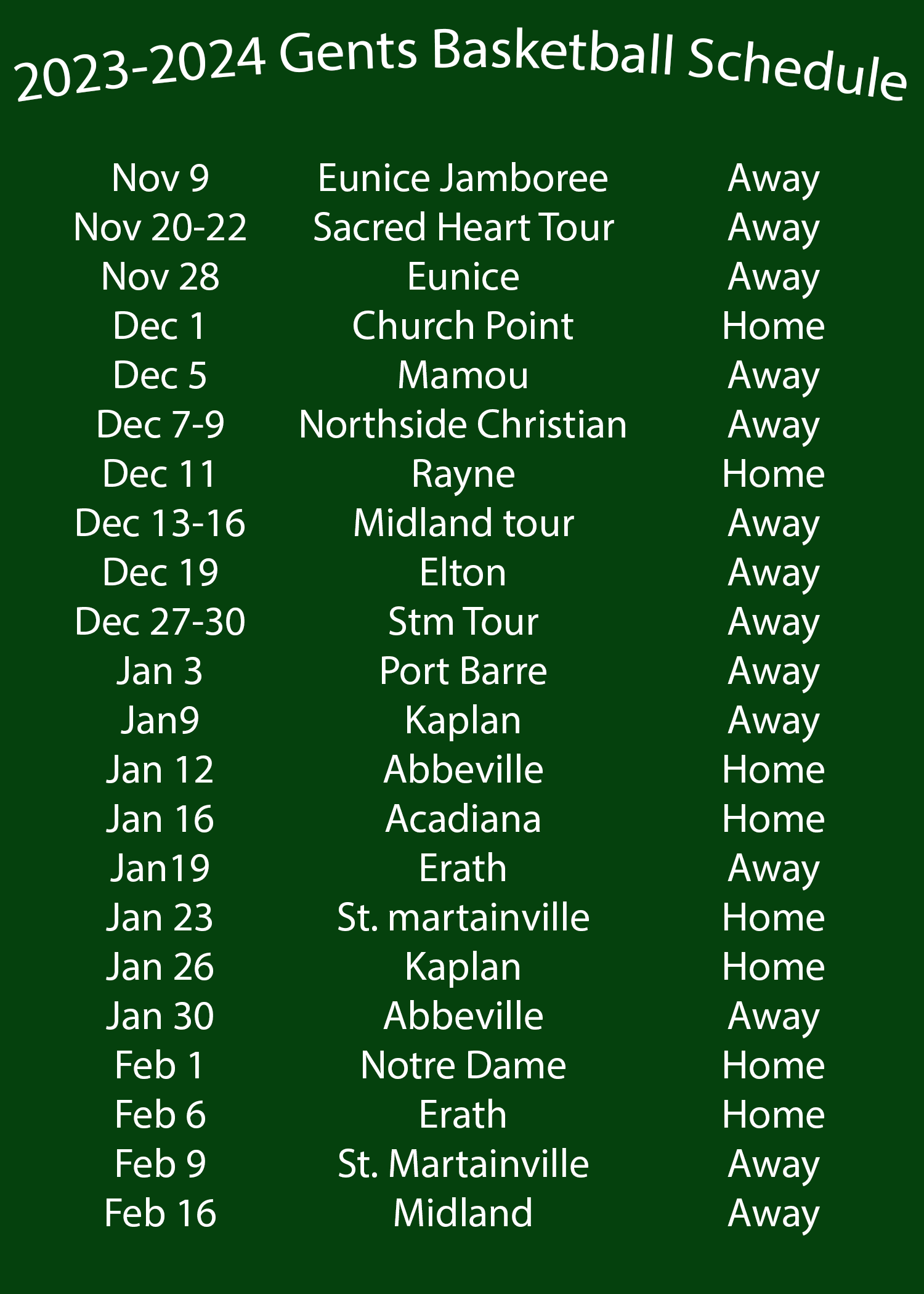 CHS Gents Basketball Schedule 2022