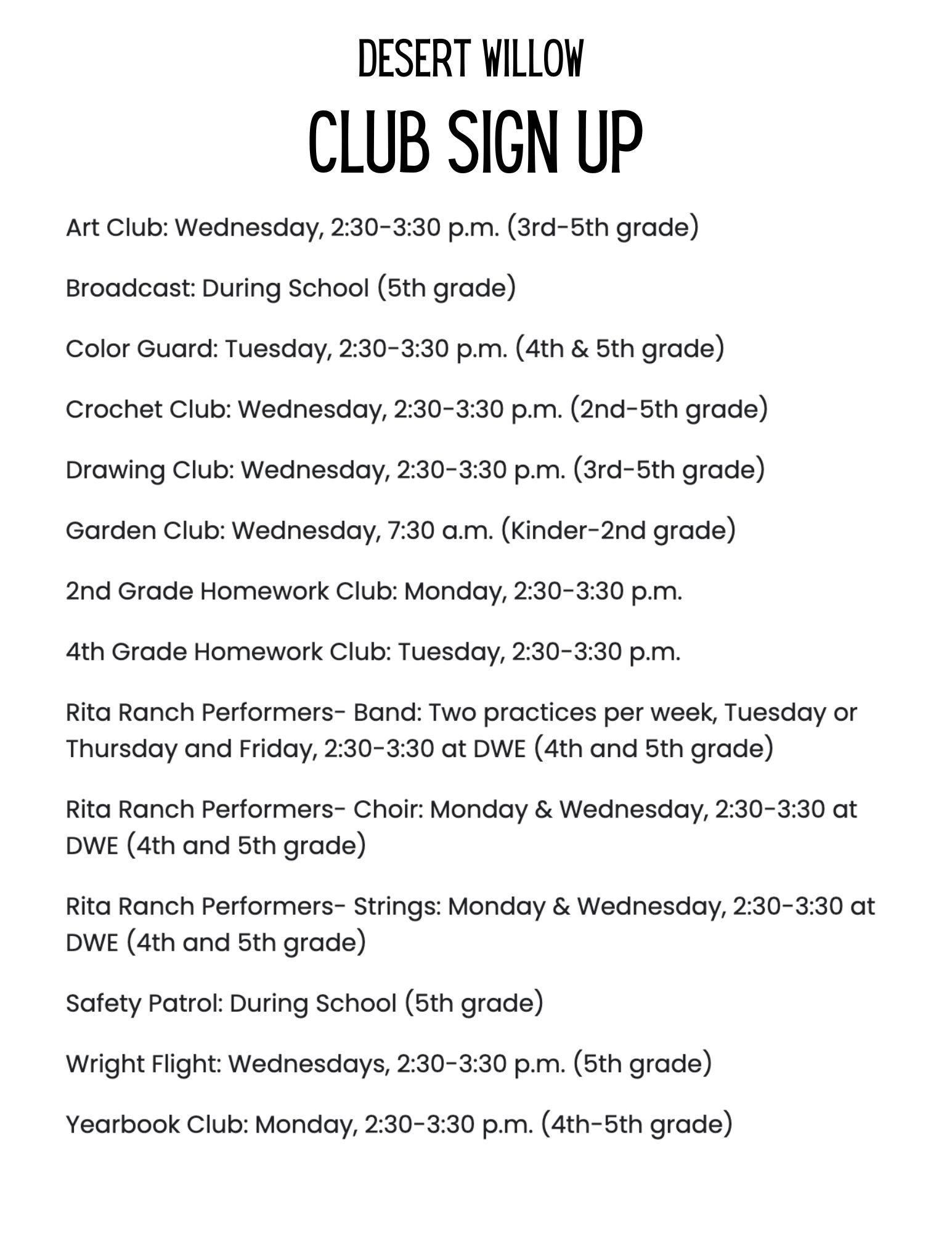 2024-2025 Clubs List
