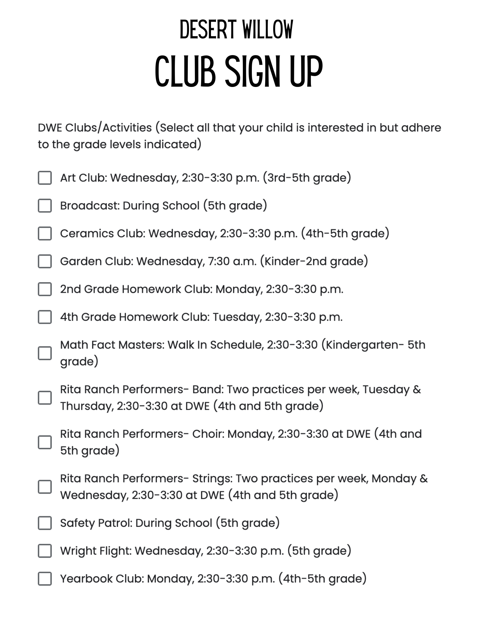Clubs List