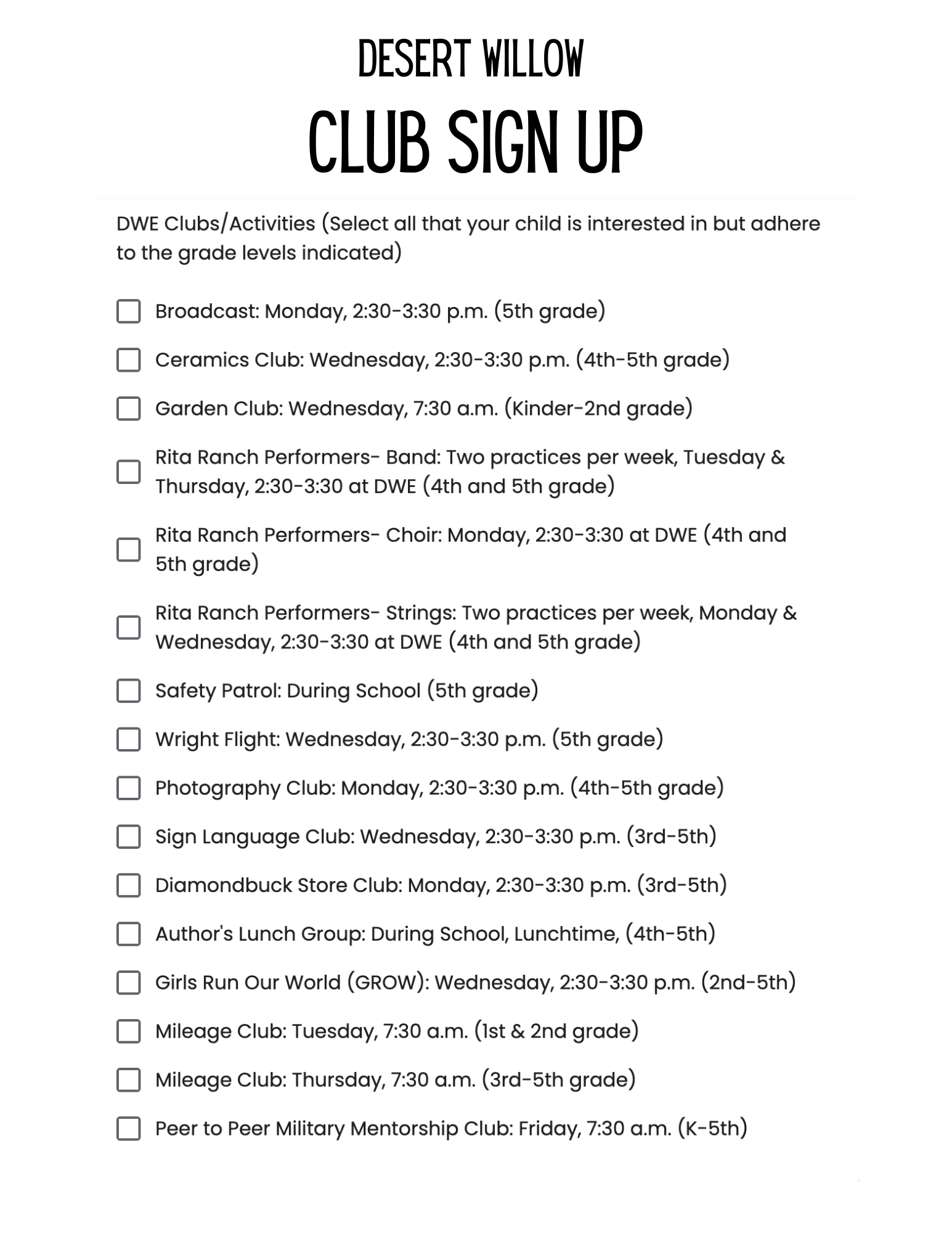 Clubs List