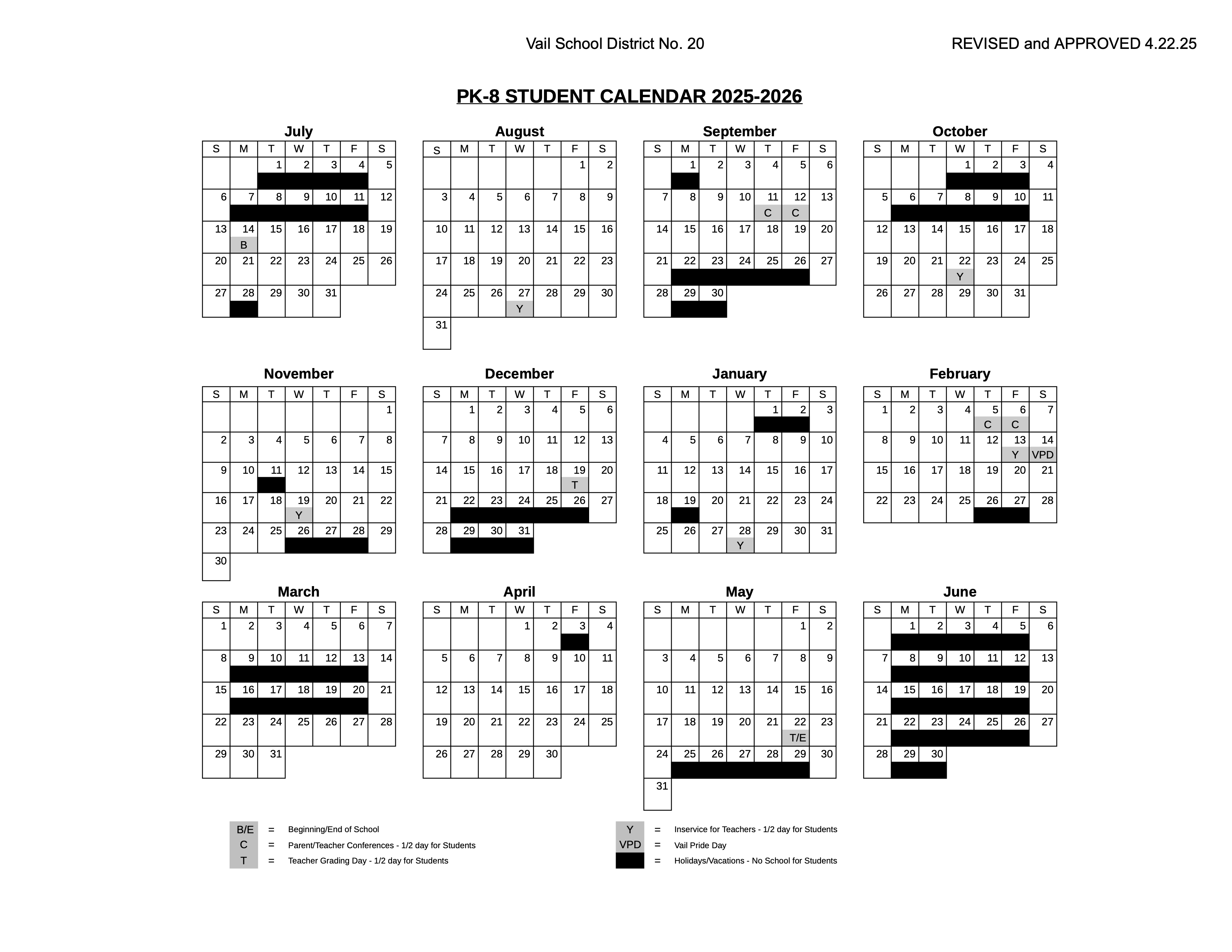 2025-2026 Student Calendar | Ocotillo Ridge Elementary School
