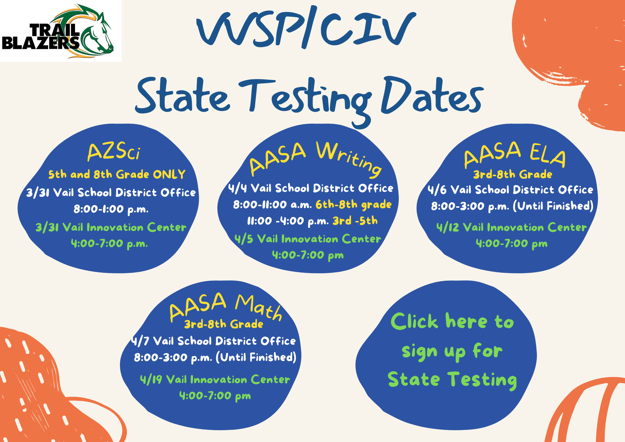 VVSP K-8 Testing Dates