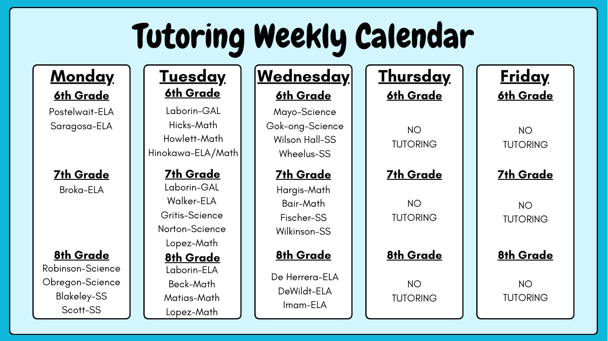 Tutoring Weekly Calendar