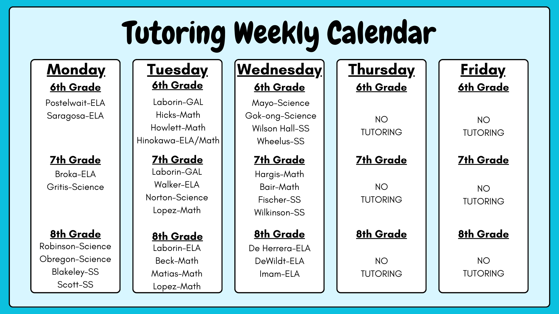 Tutoring Weekly Calendar
