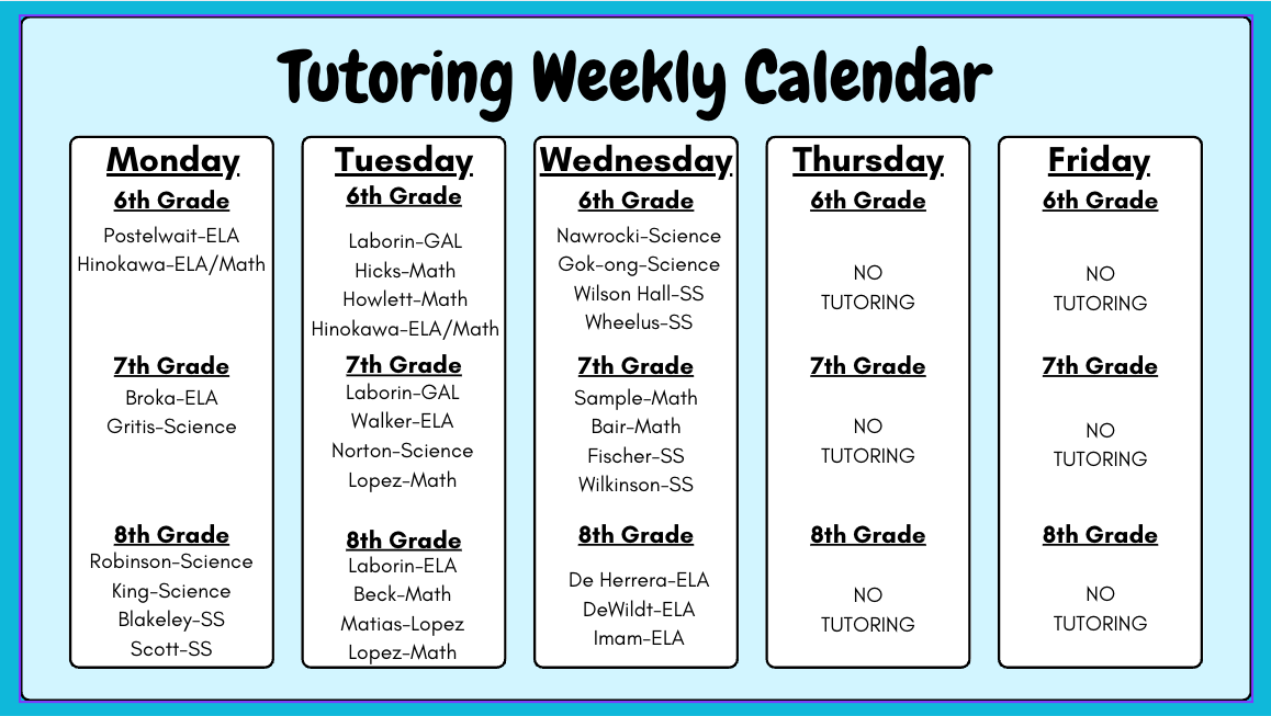 Tutoring Weekly Calendar