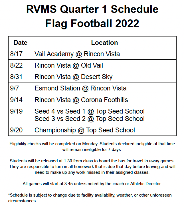 Athletics Schedules | Rincon Vista Middle School Athletics Schedules | Rincon Vista Middle School
